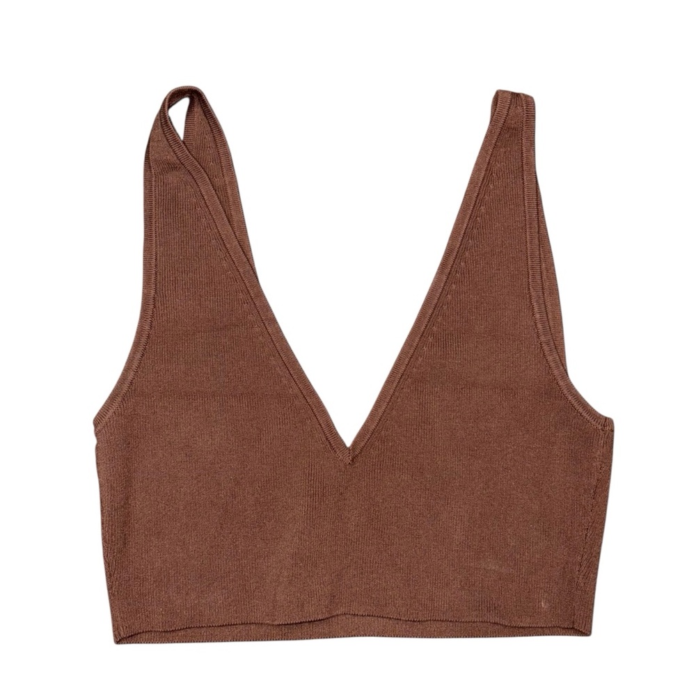 Open Edit Brown V-Neck Crop Top size Medium